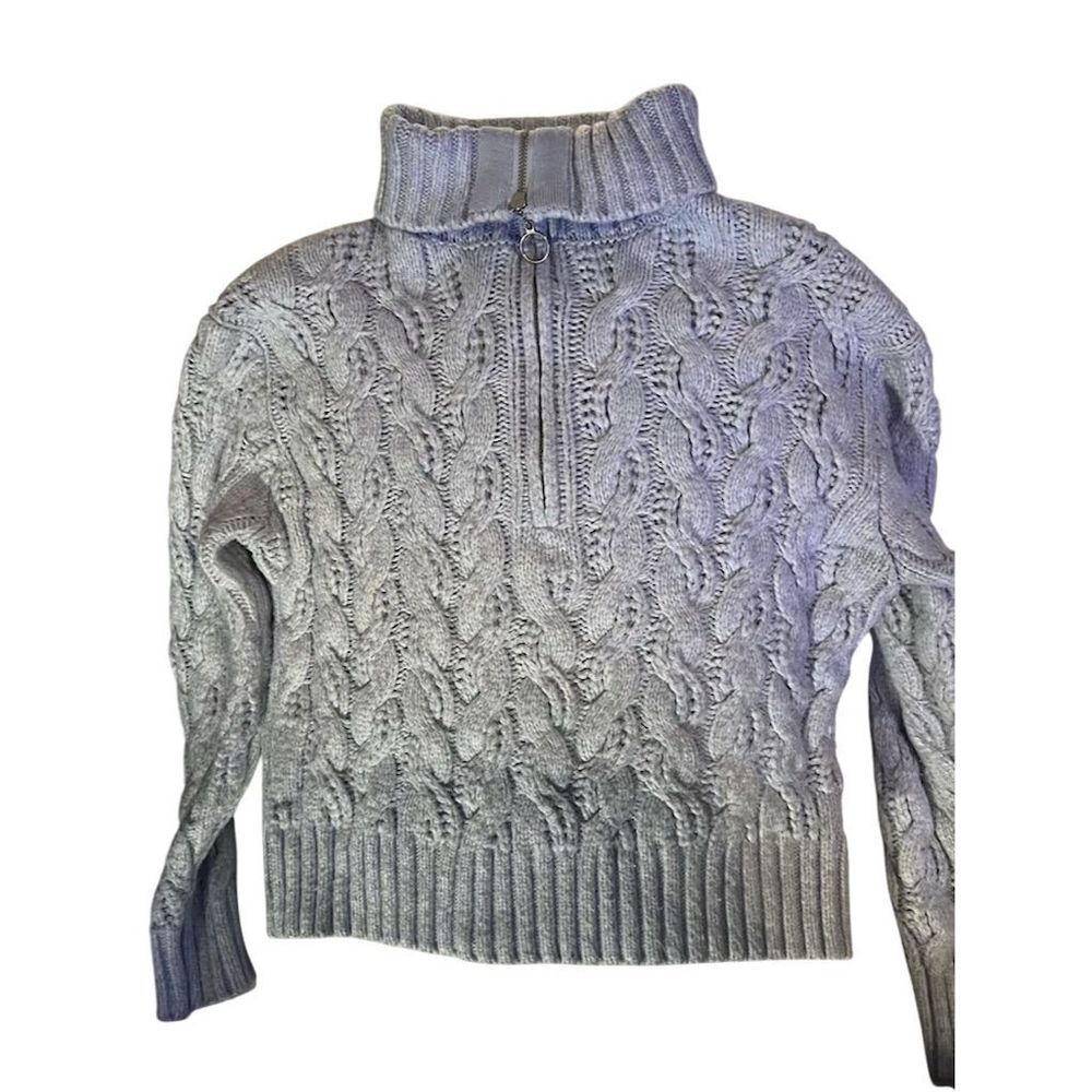 Sincerely Jules Women's XS Blue Cable Knit Cropped Sweater Pullover 1/4 zip mock